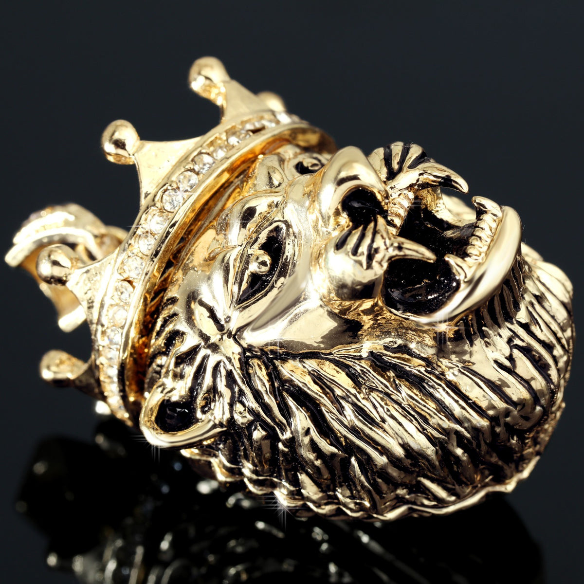 14k Cuban Chain & Lion Crowned Pendant Gold Iced CZ 24"-30"In