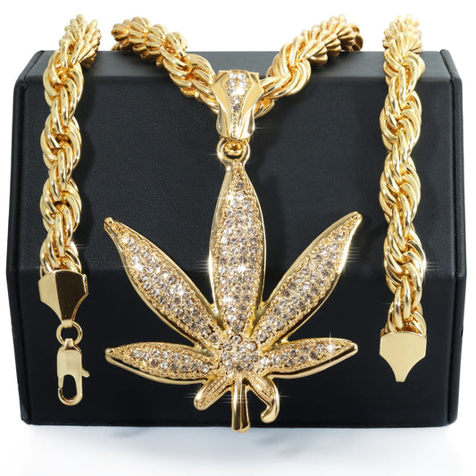 14k Rope Chain 10mm 20" & 24"In Large Weed Marijuana Gold Style