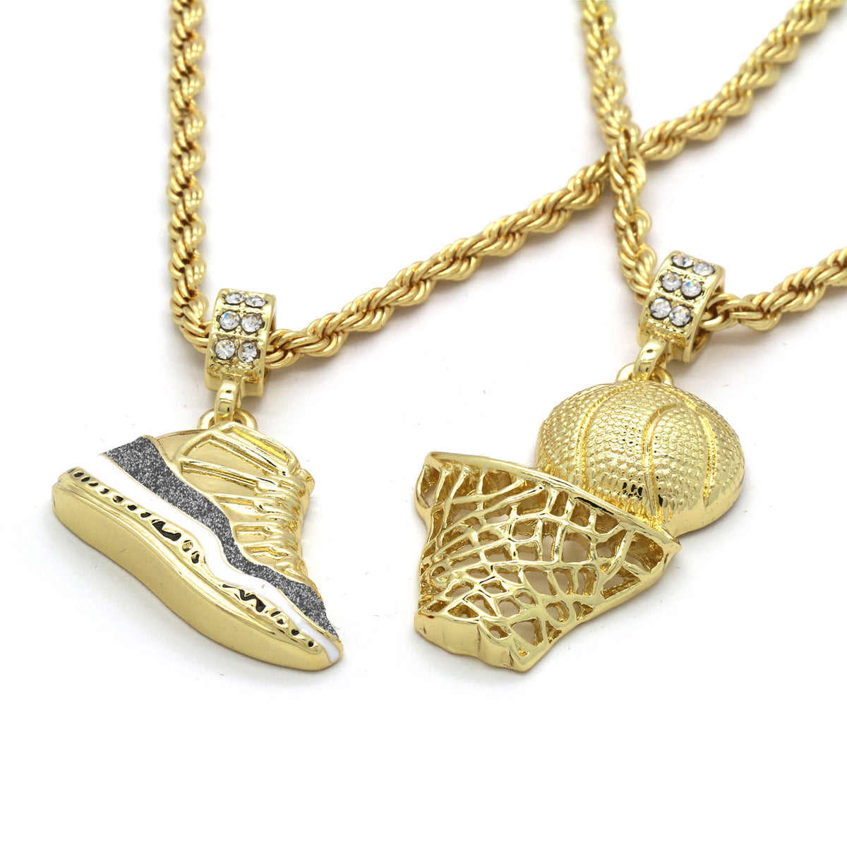 Gold Retro 11 "cool Grey/basketball Pendant 24" Rope Chain