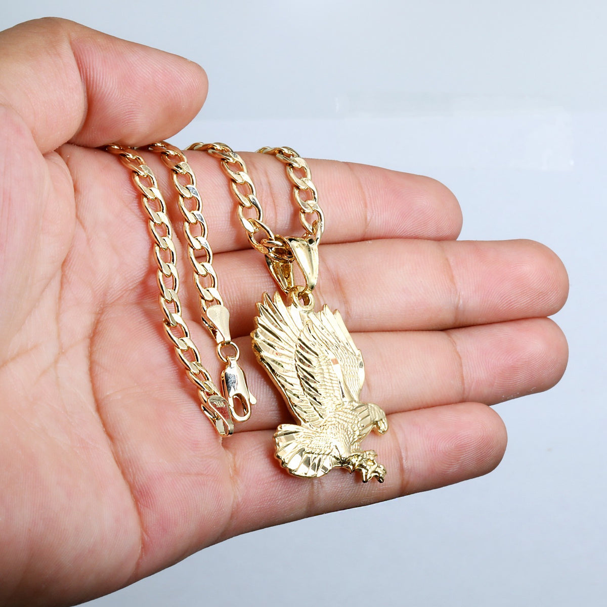 Golden Eagle Pendant 14k Gold Lucky Charm 20" Cuban Link Choker Chain 212