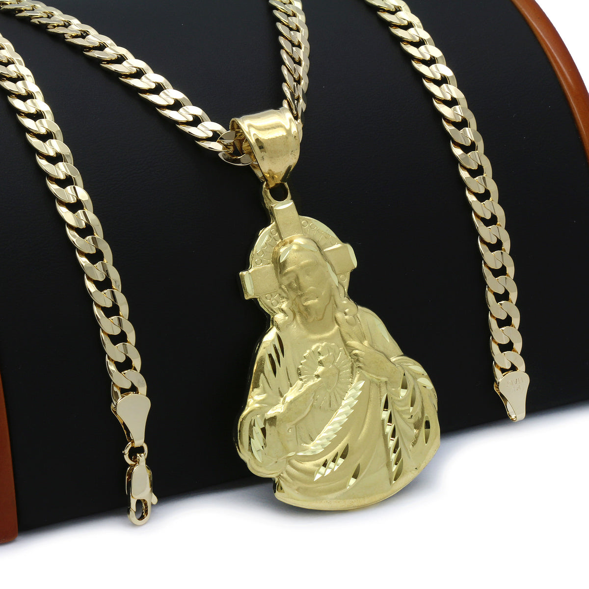 Men's 18k Gold Jesus Pendant 6mm Cuban Chain Necklace (K-1)