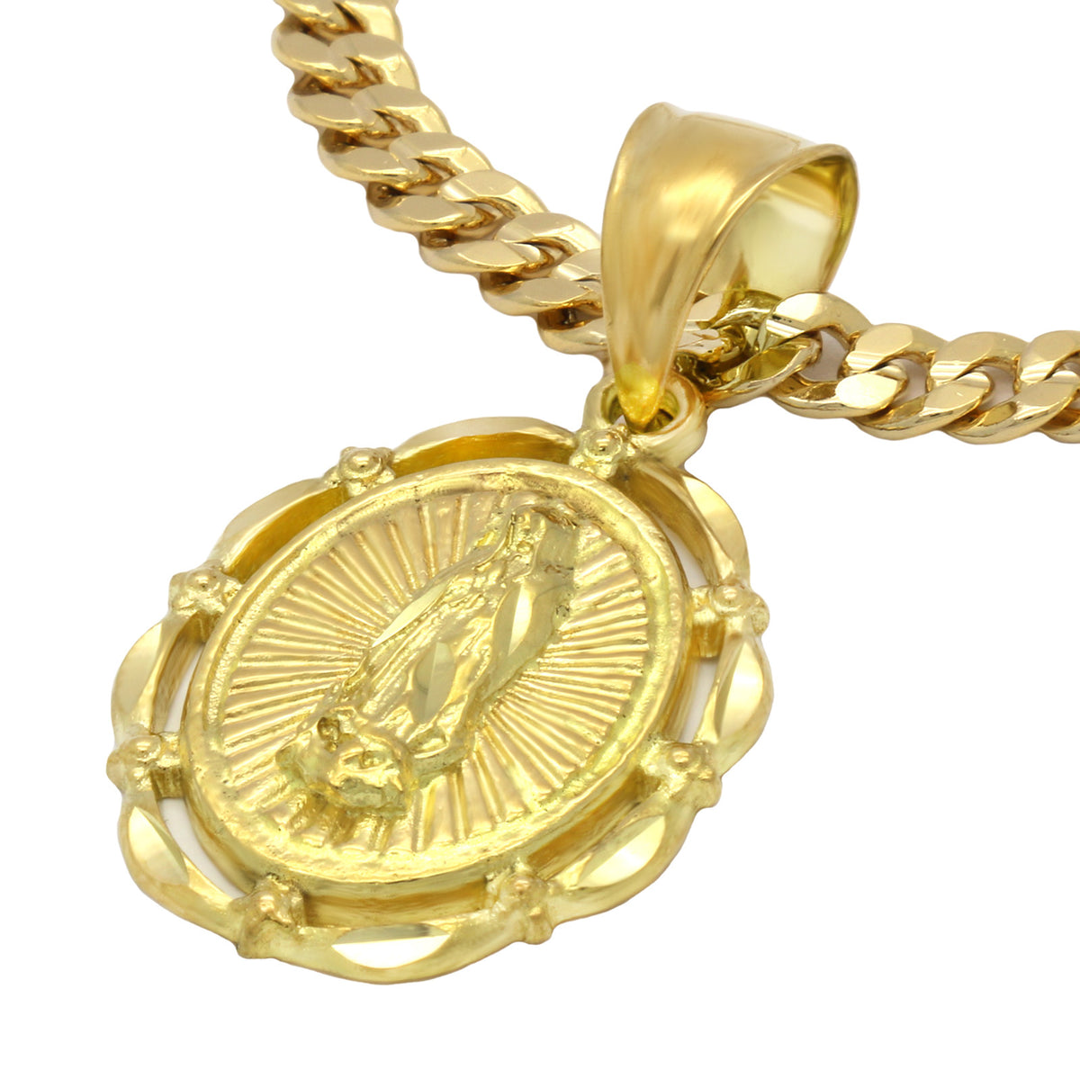 Men's 18k Gold Oval Guadalupe Pendant 5mm 24" Cuban Necklace Chain