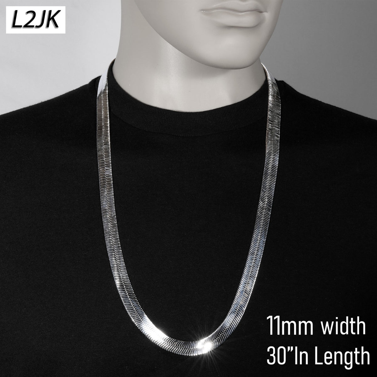Herringbone Chain Flat Necklace 925 Silver - 11mm 30"In