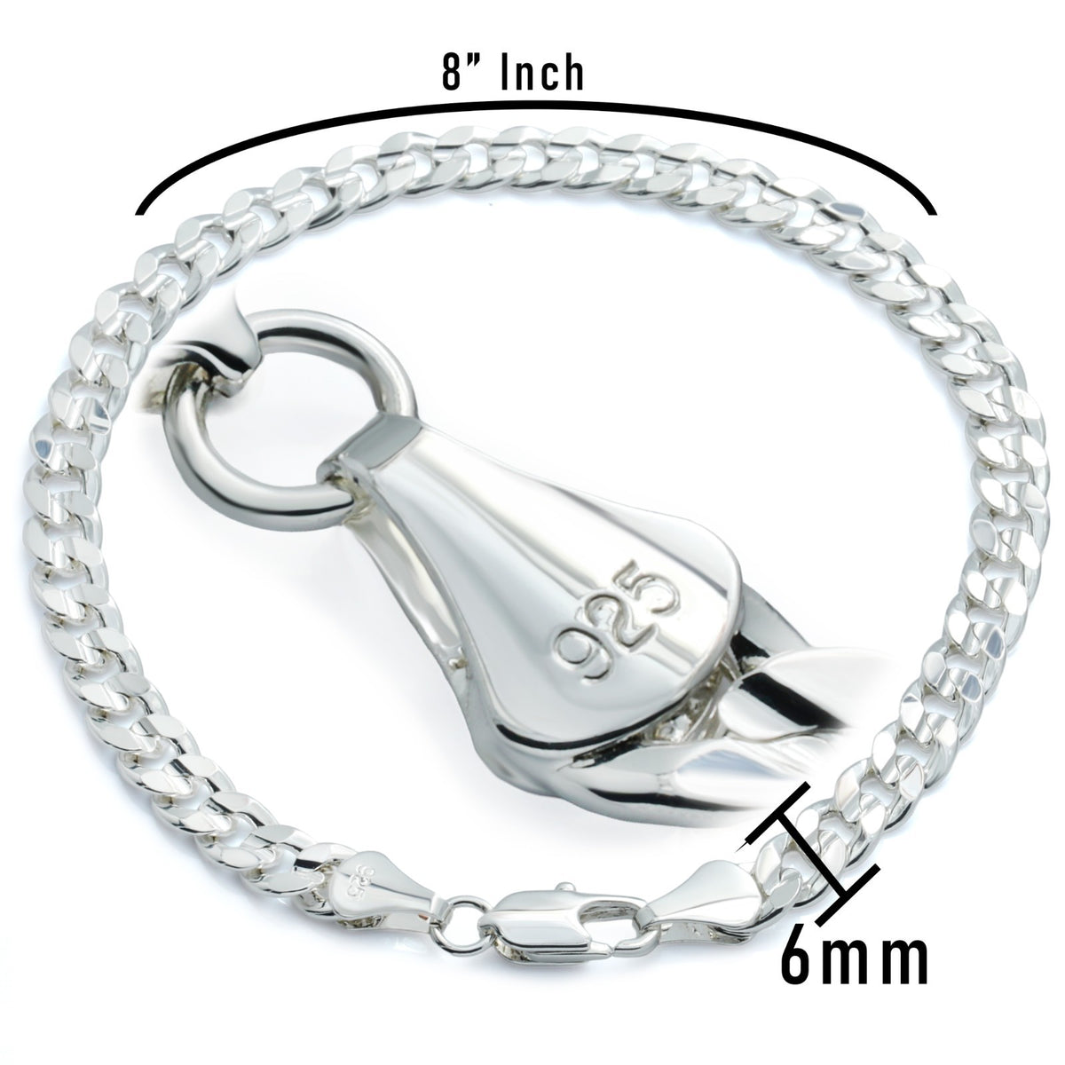 Cuban Link Chain Concave Bracelet 6mm -8" 925 Silver Men