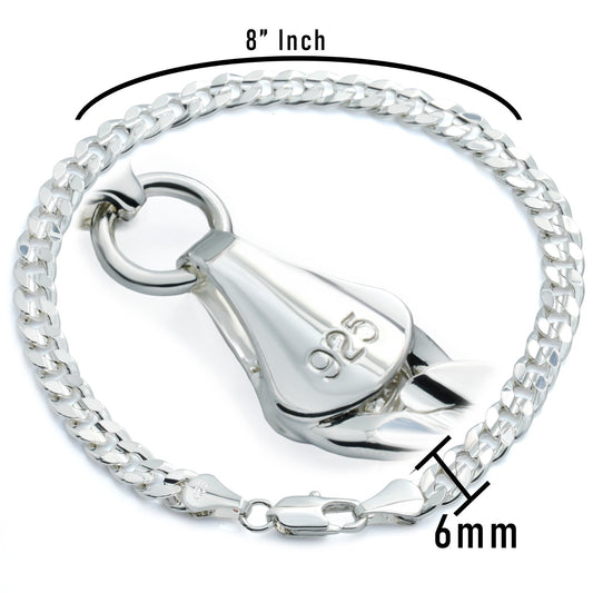 Cuban Link Chain Concave Bracelet 6mm -8" 925 Silver Men