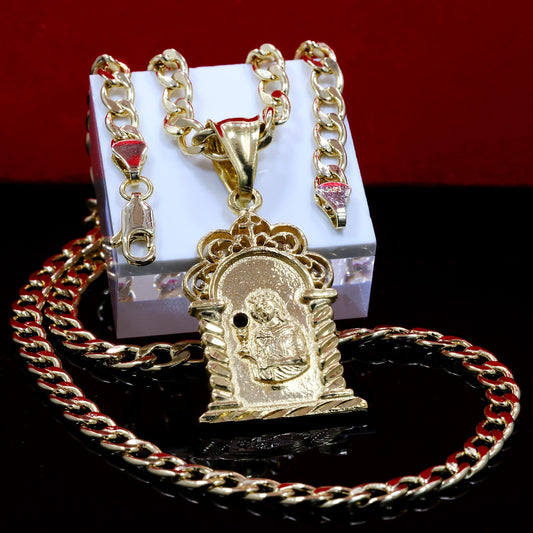 Saint Barbara Temple 14k Gold Charm Pendant 20" Cuban Choker Chain 212