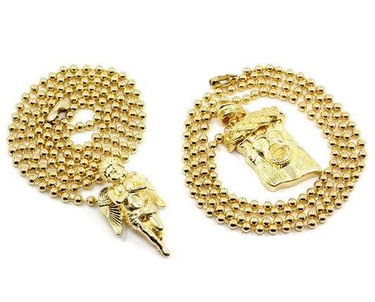 Gold Angel God Jesus Piece Charm Micro Pendant Ball Chain Jewelry Set
