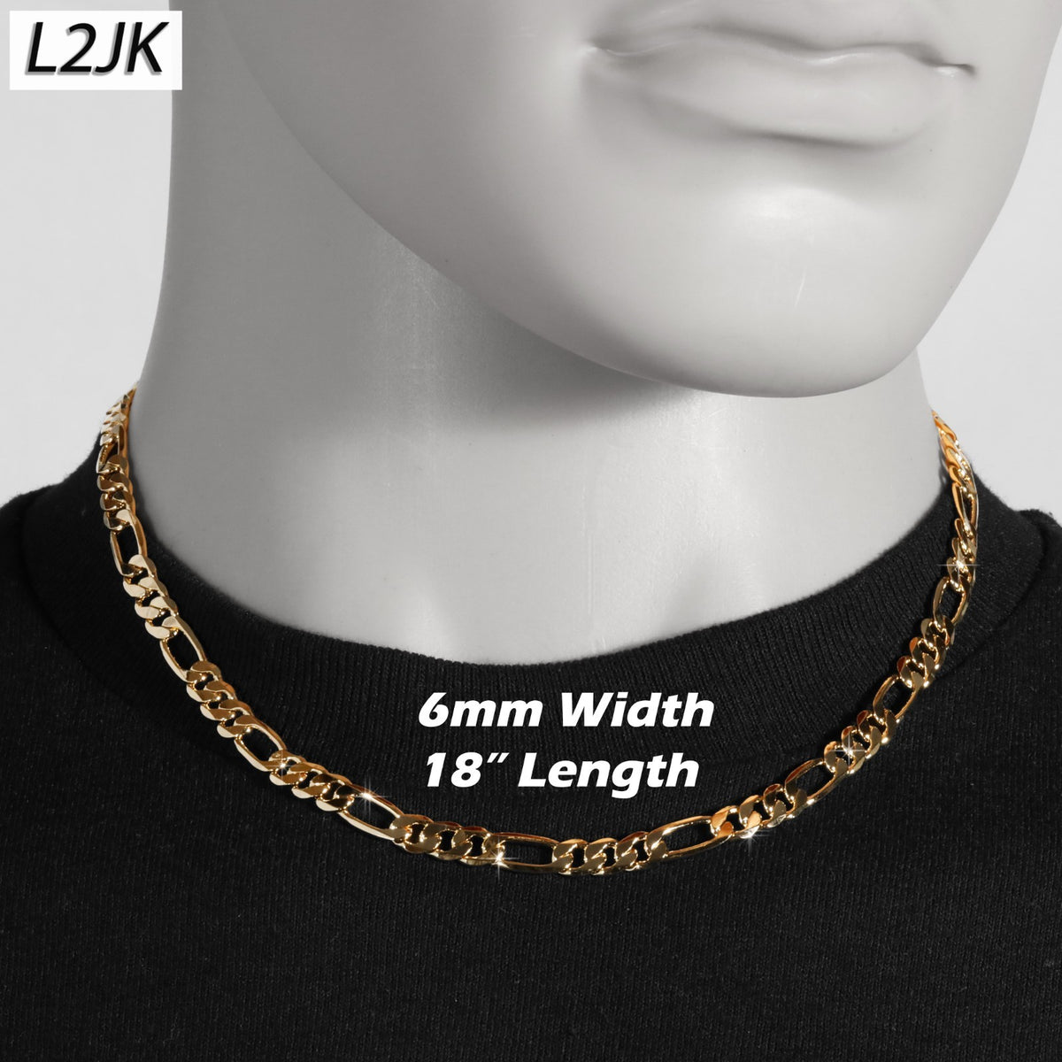 Figaro Chain Choker 14k Gold 6mm 18" for Men & Women Boys