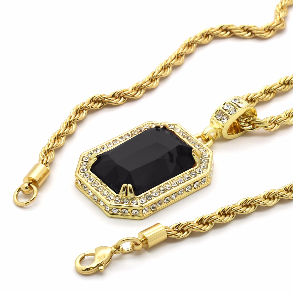 Men's 14k Gold CZ Pendant 24" Rope Chain