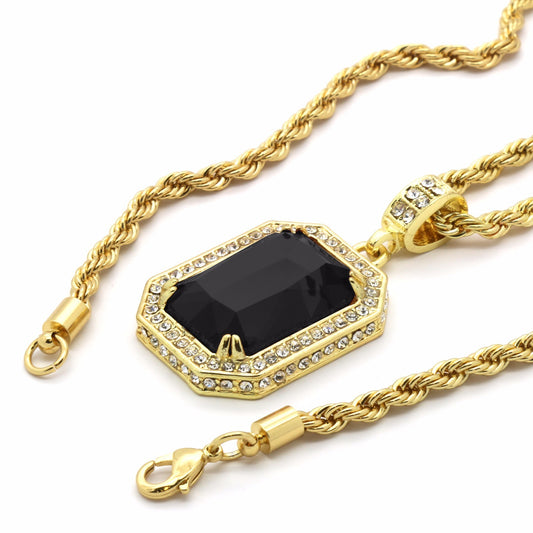 Men's 14k Gold CZ Pendant 24" Rope Chain