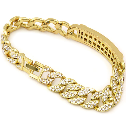 Men's 14k Bracelet CZ Gold Miami Cuban Style (S)