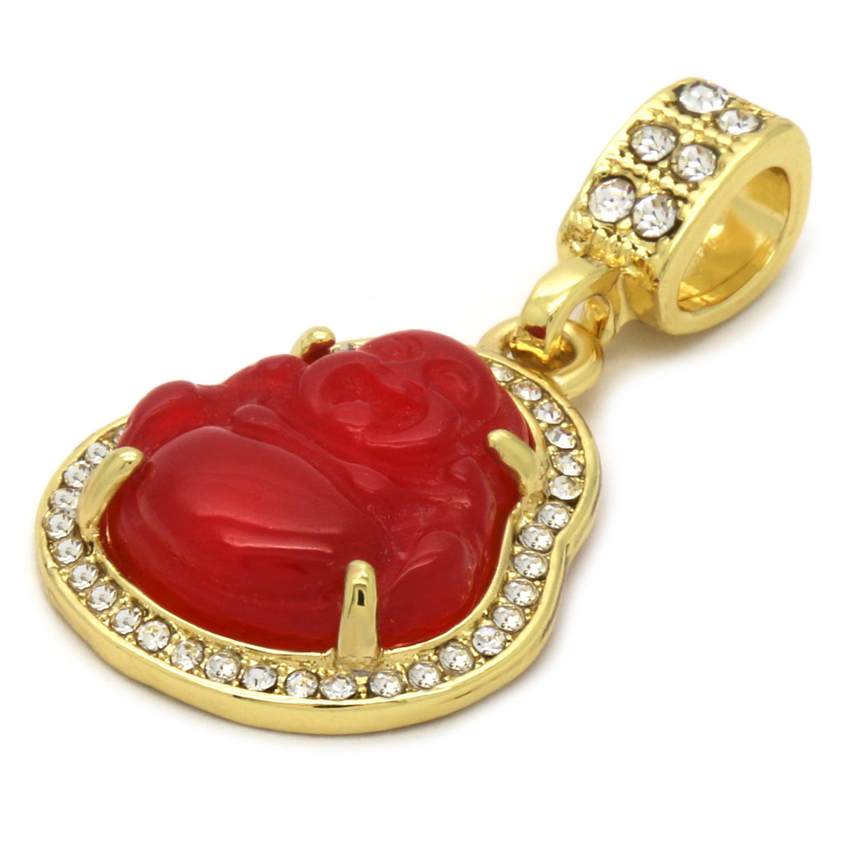 14k Gold Red Jade Buddha Pendant CZ Cuban Chain 24" 27" 30"