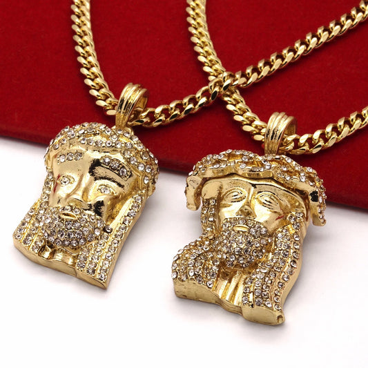 Men's 14k Gold 2 Jesus Pendant CZ 30" 24" Cuban Chain