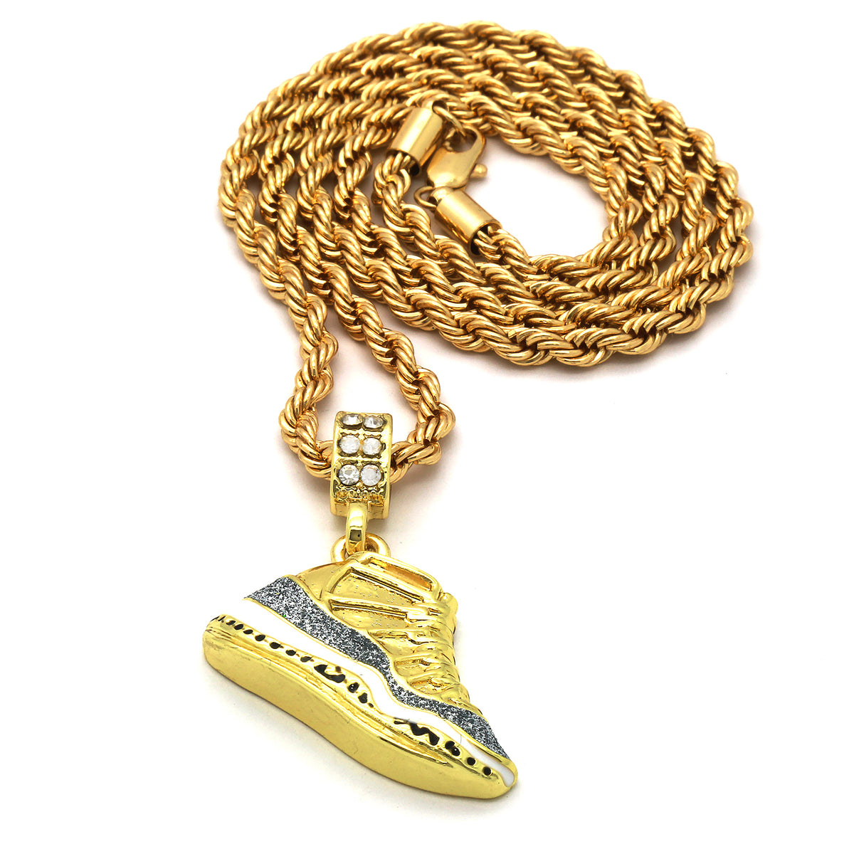 Men's 14k Gold Retro 11 "cool Grey" Pendant 4mm 24" Rope Chain