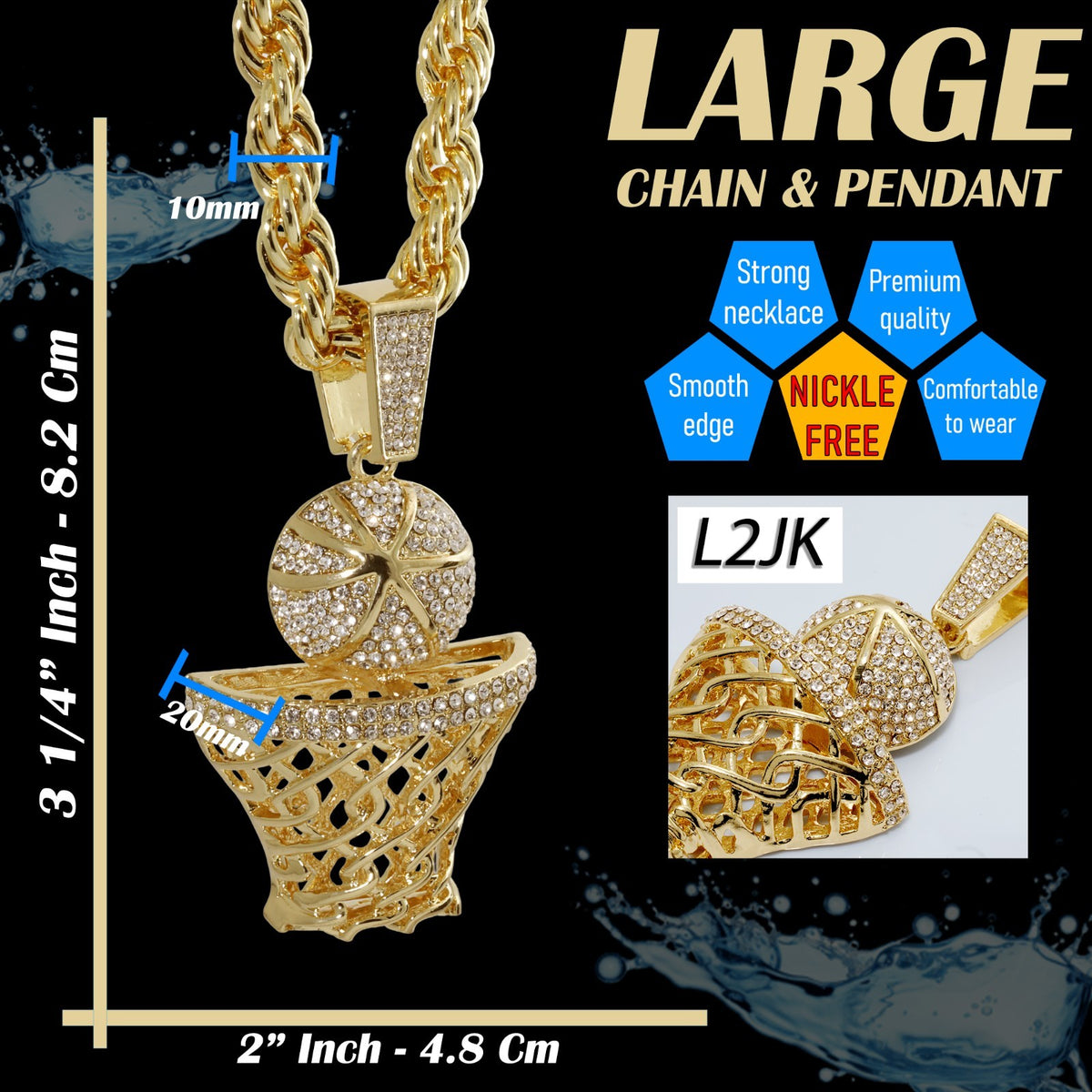 14k Rope Chain 10mm 20" & 24"In Large Basketball Hoop Gold Style