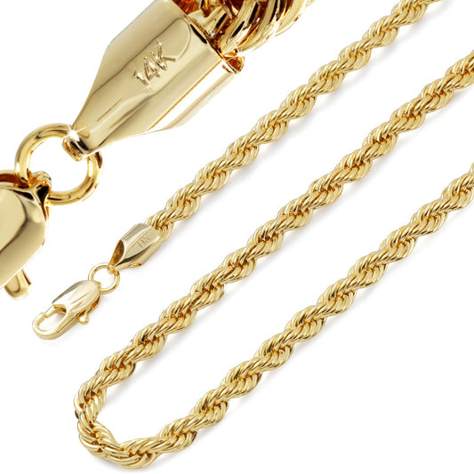 Men's Rope Chain Necklace 14k Gold 5mm 20-30" Women