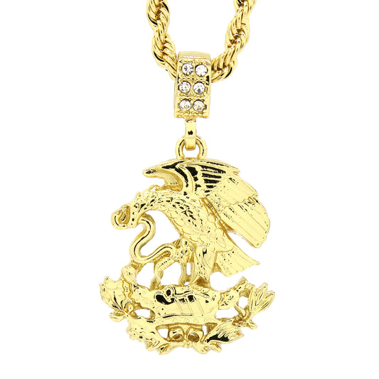 14k Gold Eagle Snake Pendant CZ 24" Rope Chain Pendant