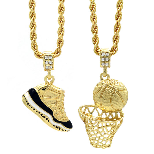 Gold Concord Basketball Pendant CZ 24" Rope Chain