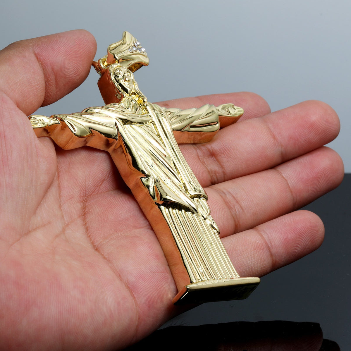Large Redeemer Jesus Pendant / 10mm Cuban Link Chain 14k Gold Men & Women