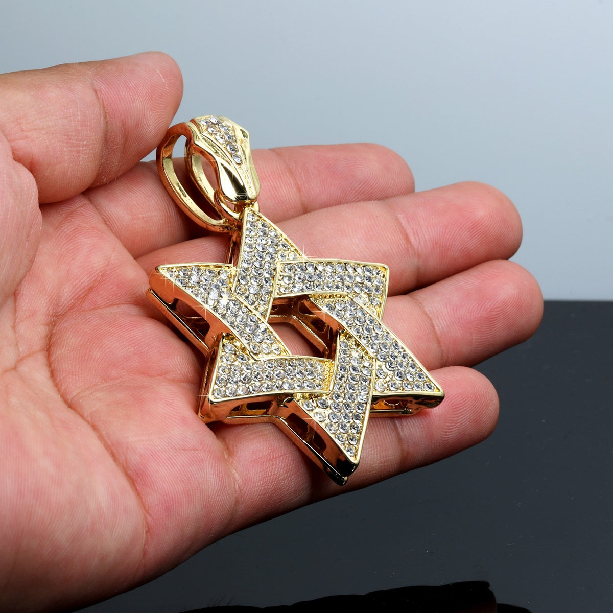 Thick Star of David Pendant Iced CZ 10mm Cuban Link Chain Gold