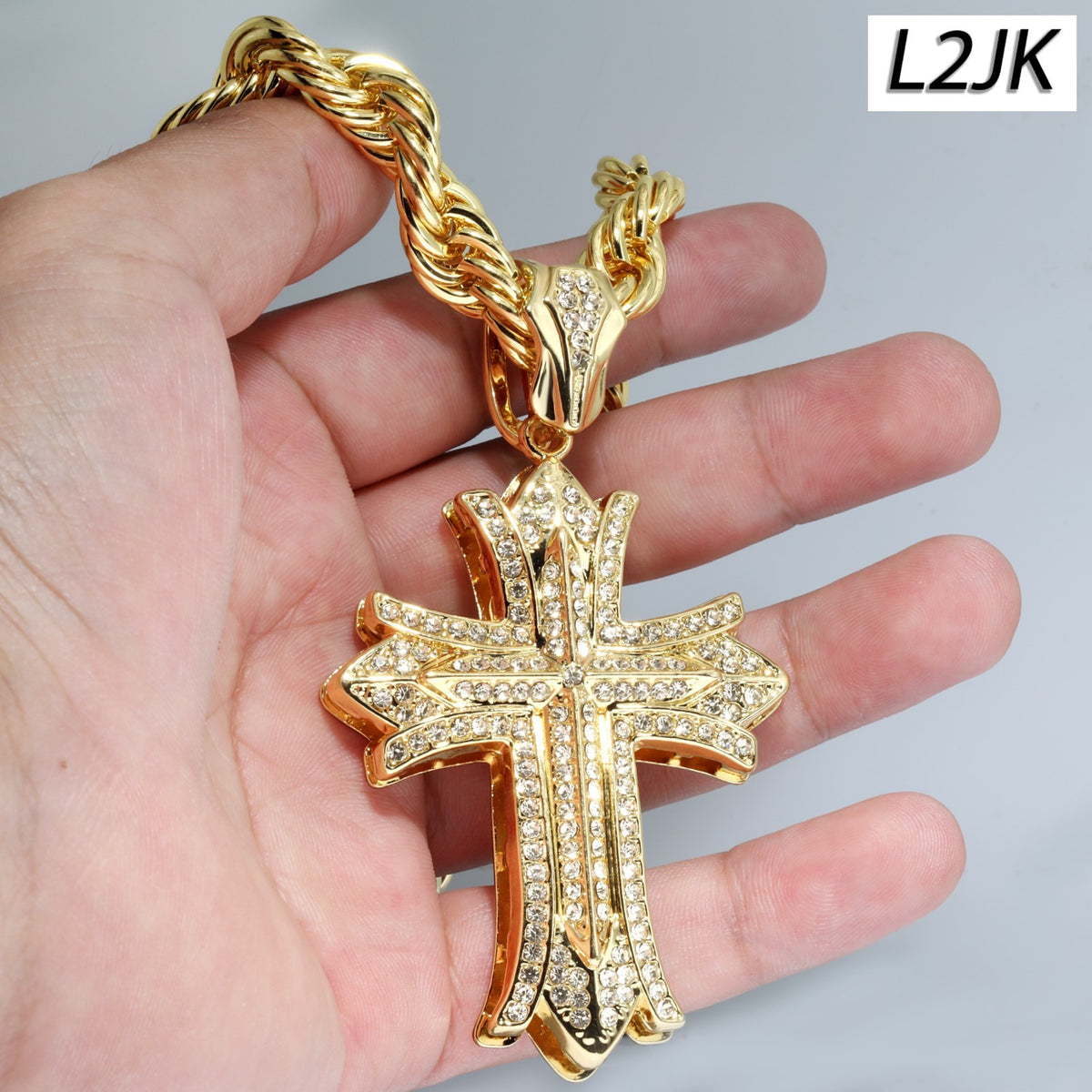 14k Rope Chain 10mm 20" & 24"In Large Clover Cross Gold