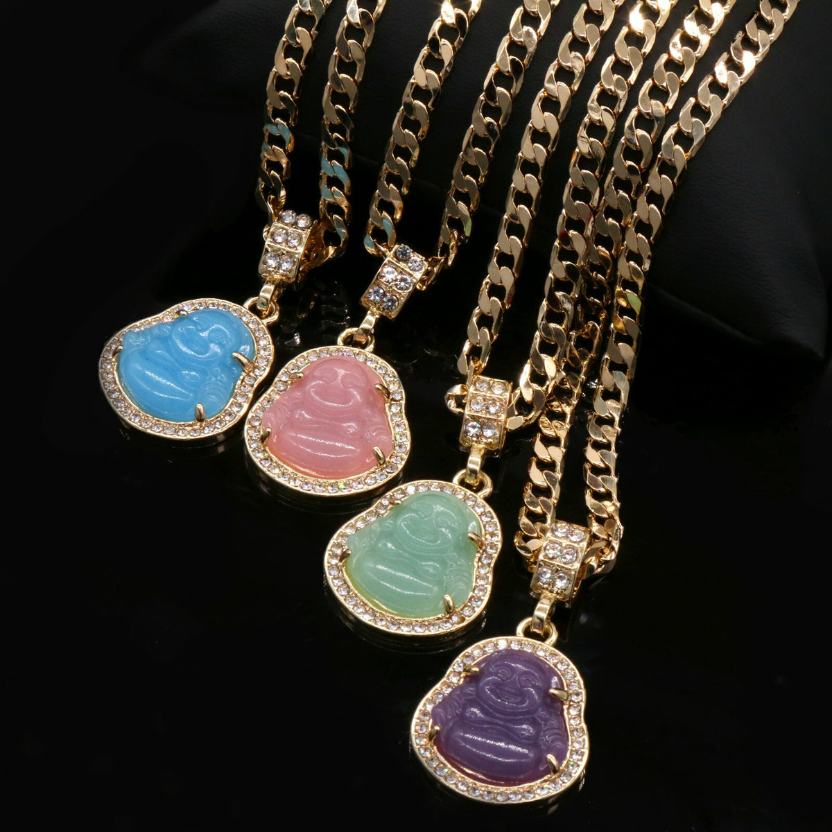 14k Gold All Color's Buddha Iced CZ 5mm 24" Cuban Chain