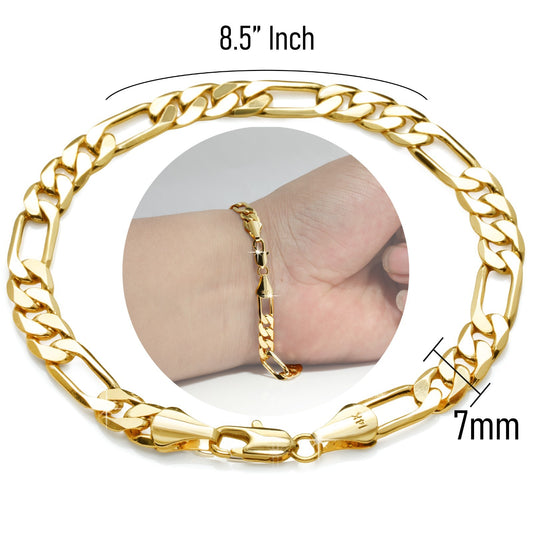 Figaro Chain Bracelet 7mm 8.5" 14k Gold Jewelry Men's