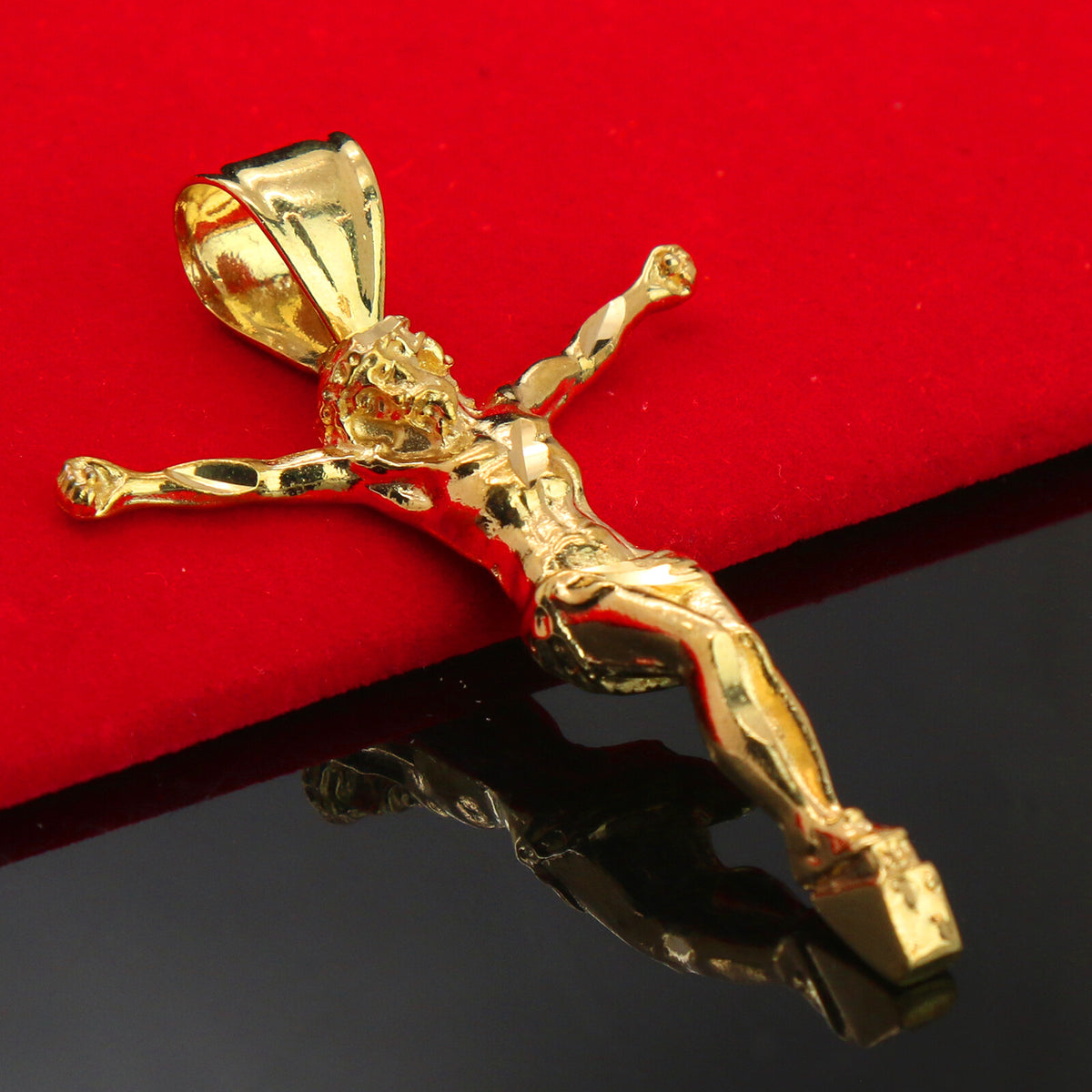 Jesus Crucifix 14k Gold Pendant 24" Figaro Necklace Choker Chain