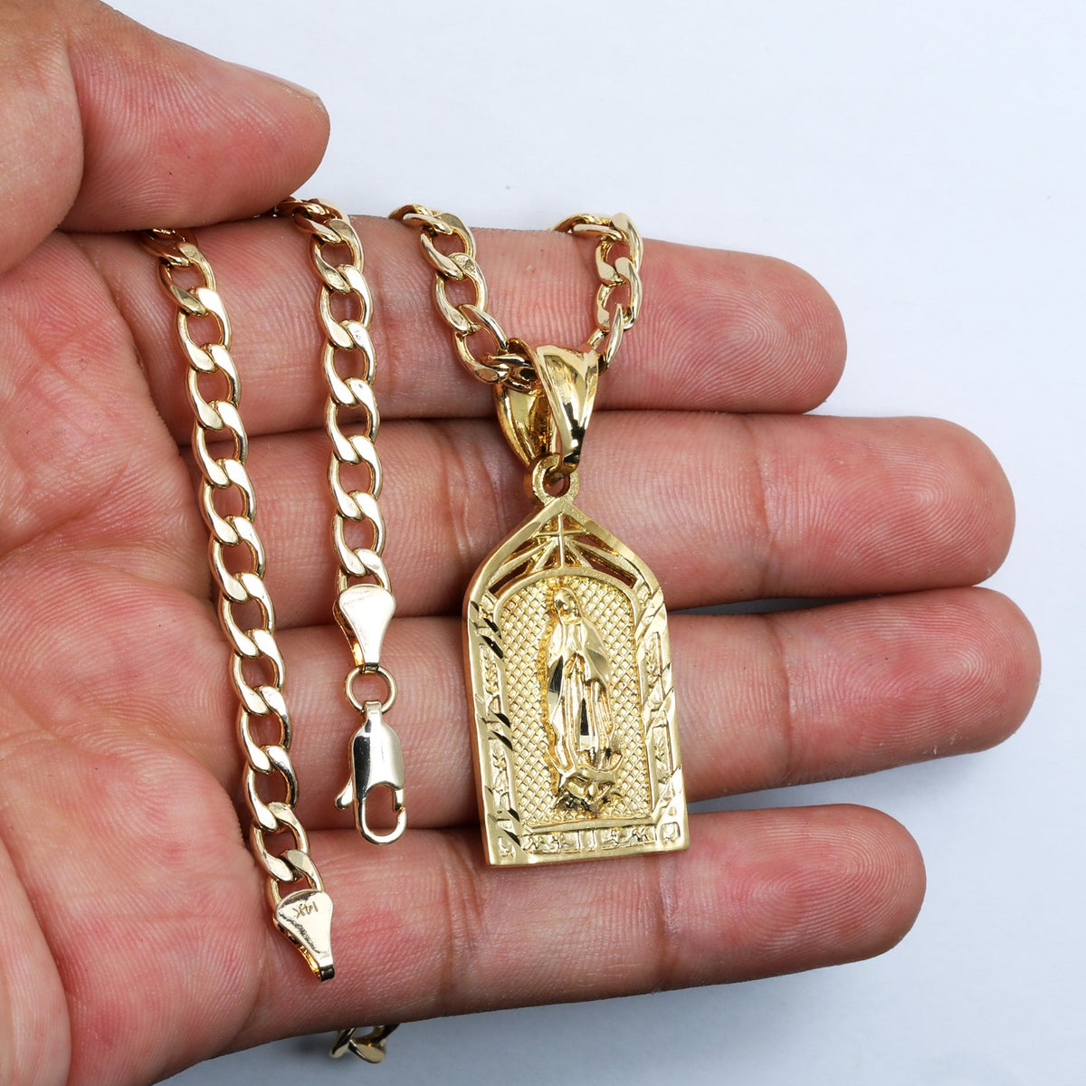 Virgin Mary Charm 14k Gold 5mm 20" Cuban Link Necklace Choker Chain