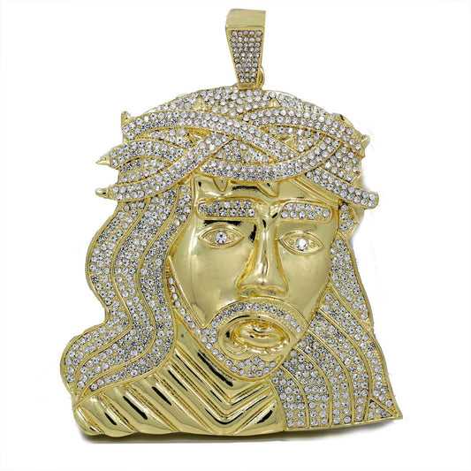 CZ Huge Jesus Pendant Rope Jewelry Iced Gold Jumbo