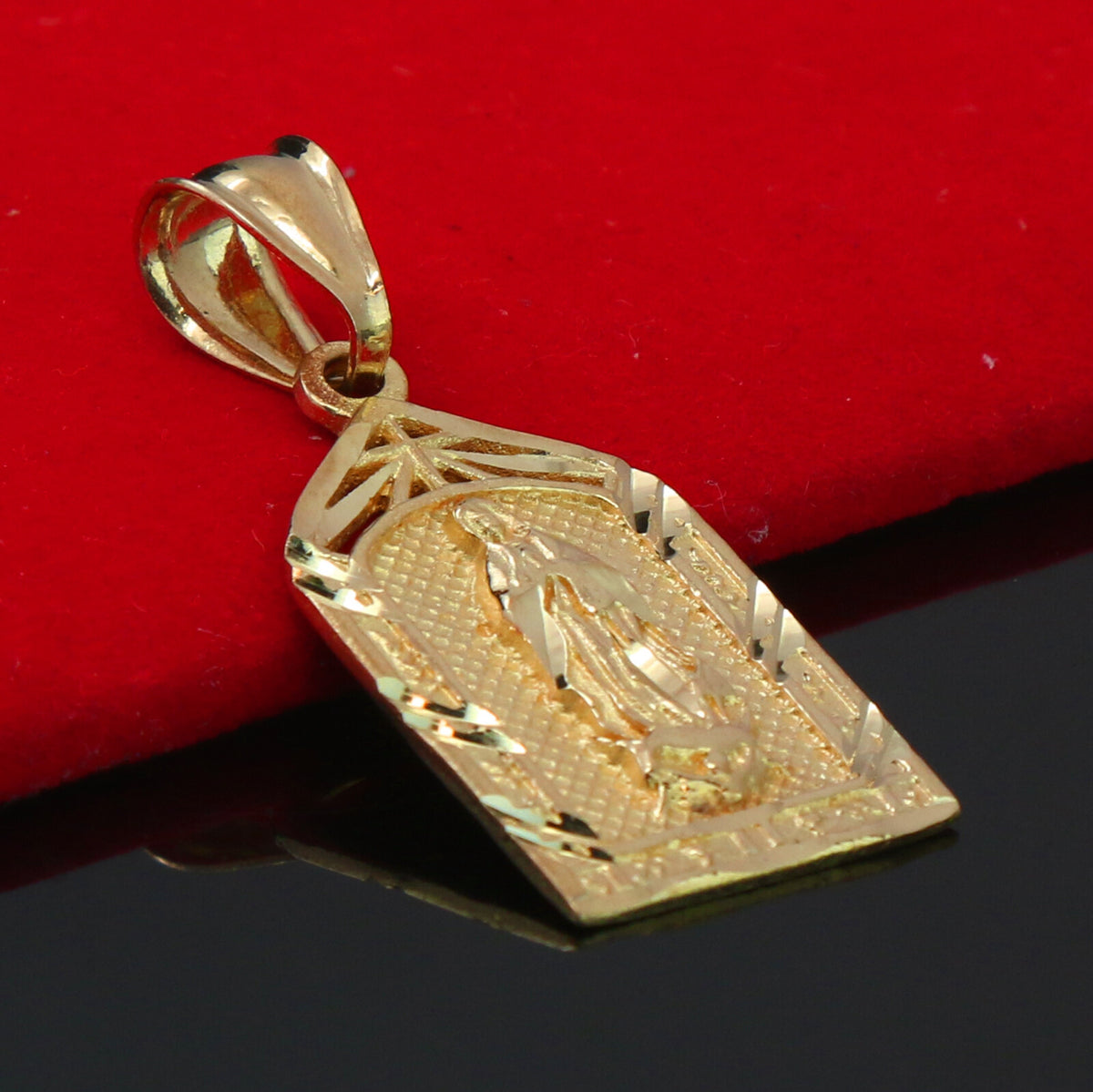 Virgin Mary Temple 14k Gold Pendant 24" Figaro Choker Chain