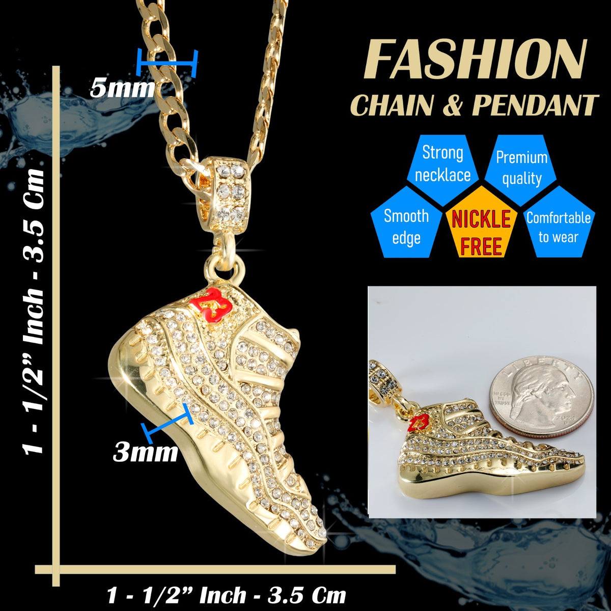 14k Cuban Chain Necklace 5mm A1r Red Cherry 23 Basketball Gold