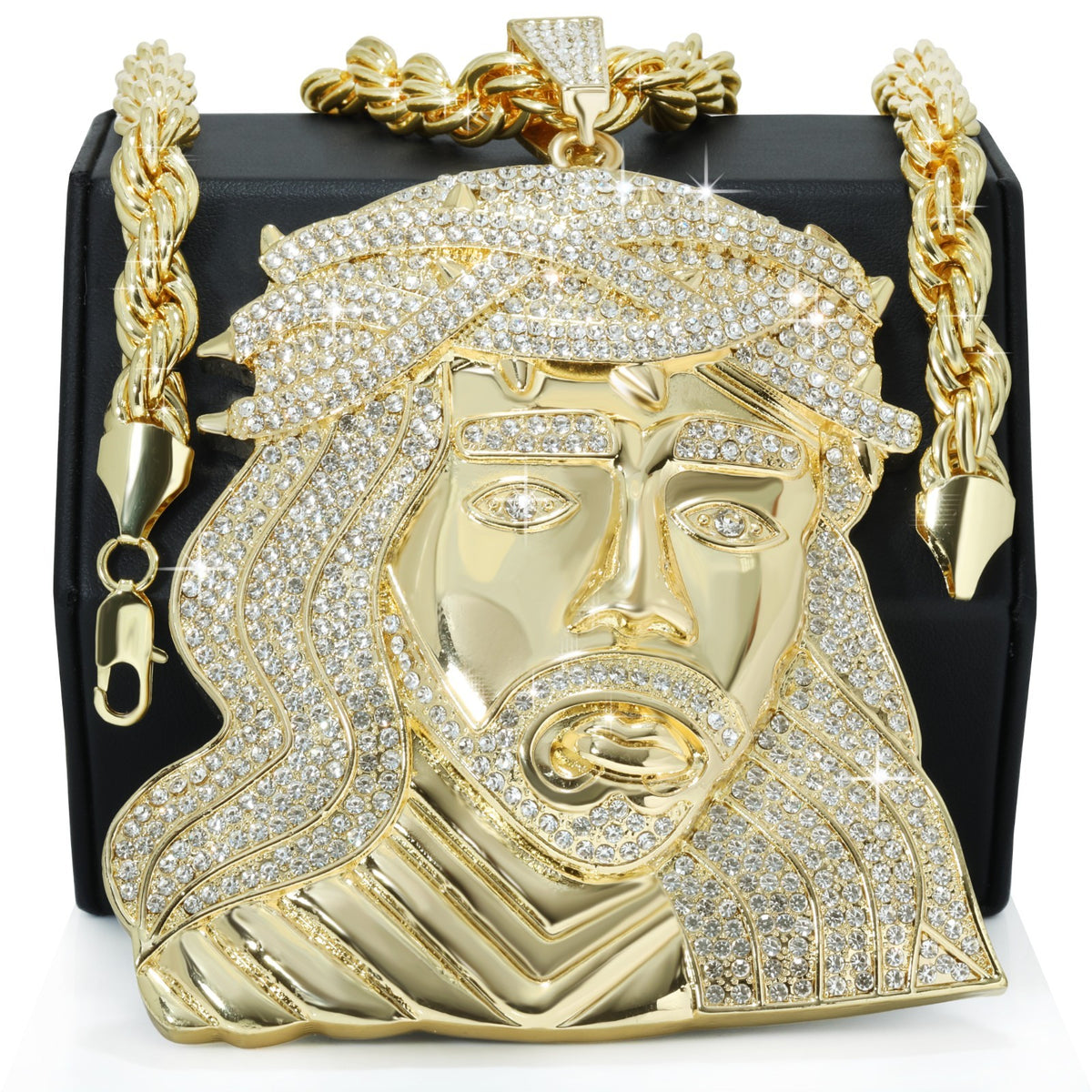 14k Rope Chain 10mm 24" & 30"In Curly Jesus Face Head Gold