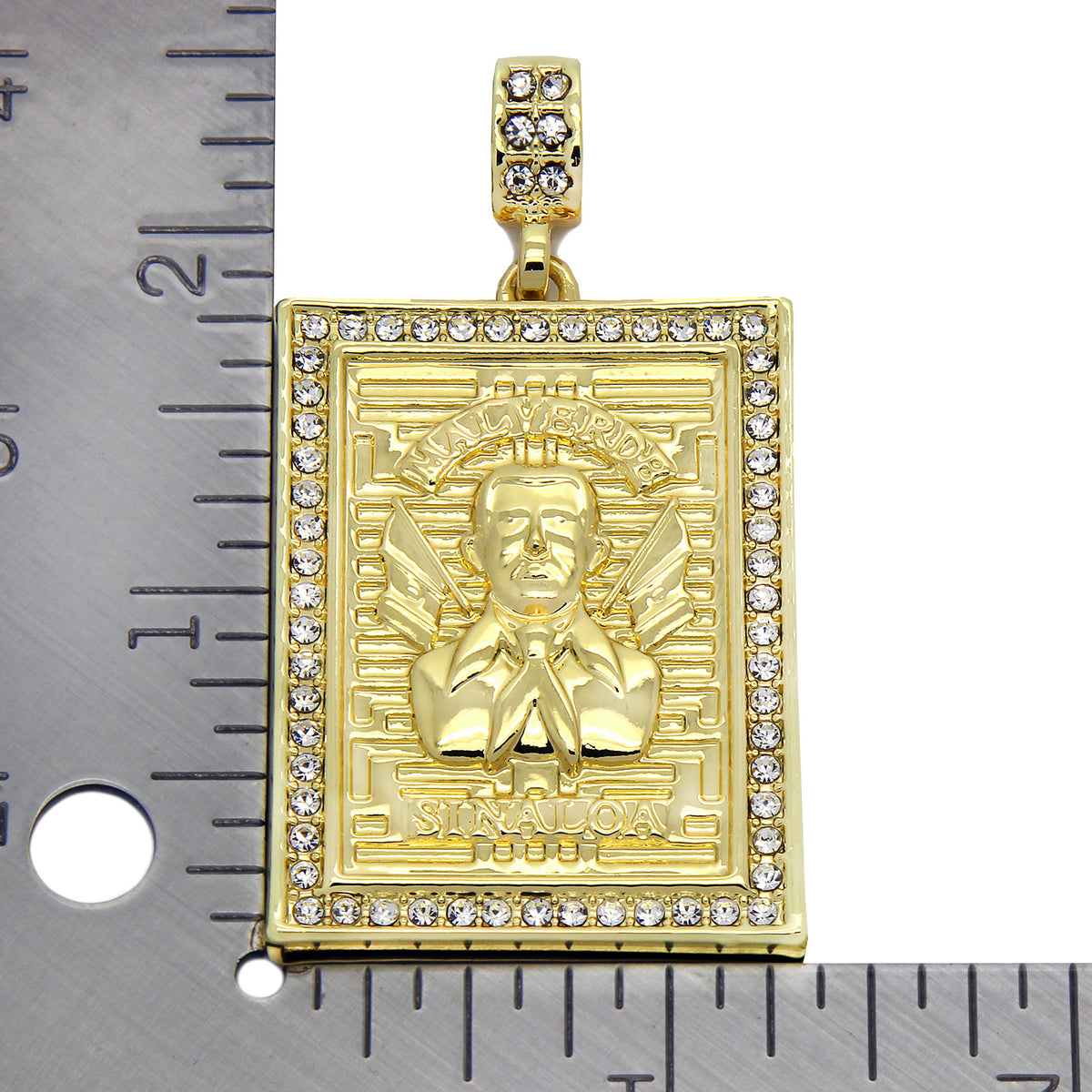 Men's 14k Gold Malverde CZ 24" Rope Chain Pendant