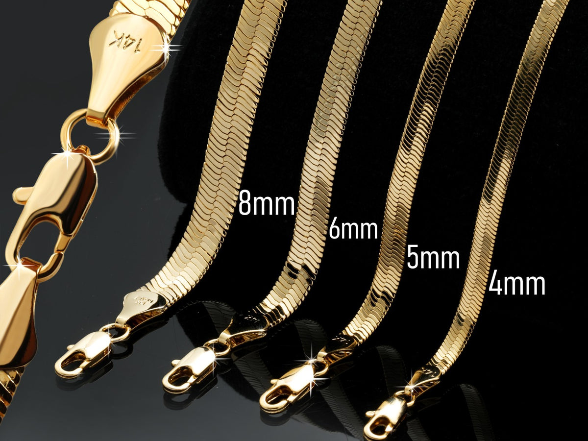 Chain Necklace for Women 14k Gold Herringbone 4mm 5mm 6mm & 8mm - 20"In