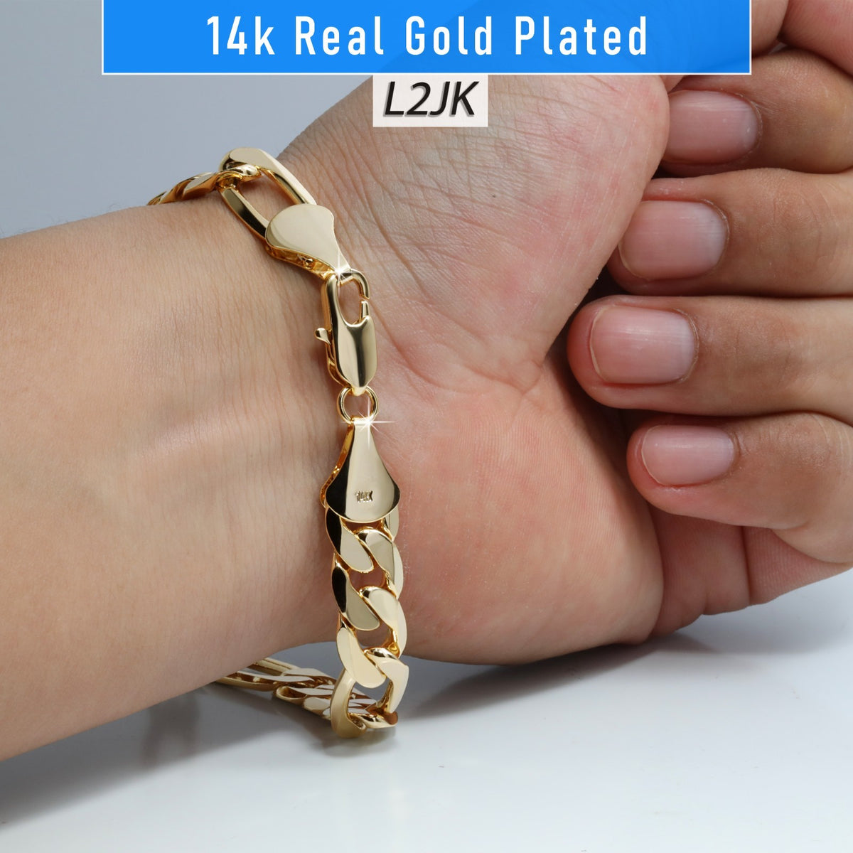 Figaro Link Chain Bracelet 11mm 8.5" 14k Gold Men's