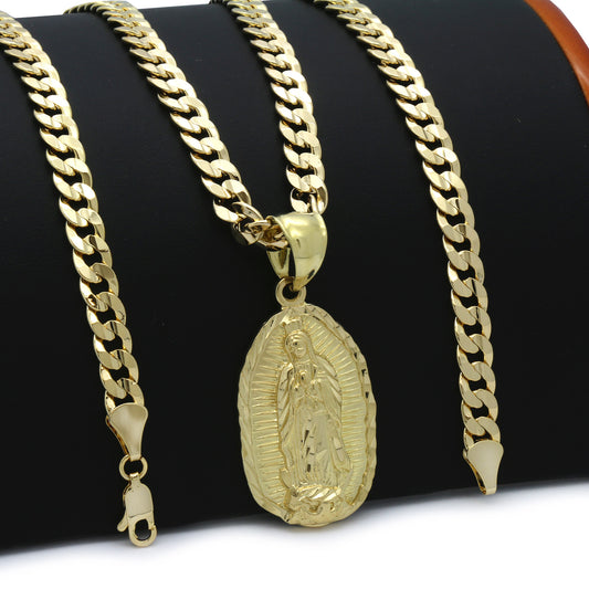 Men's 18k Gold Guadalupe Pendant 6mm Cuban Chain Necklace