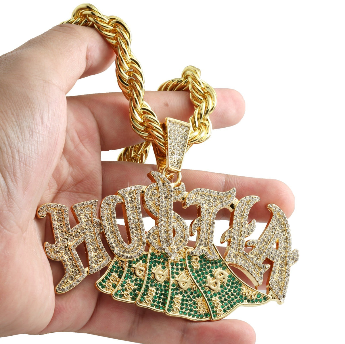 14k Rope Chain 10mm 24" & 30" Hu$tla Cash Money Hustler Gold