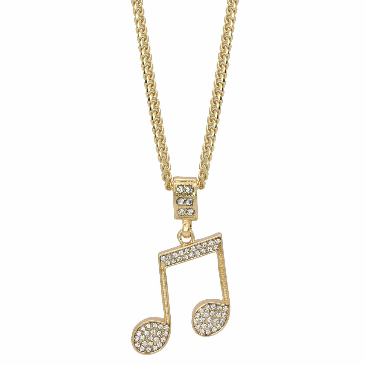 14k Gold Music Note Pendant Iced CZ 24" Cuban Necklace Chain