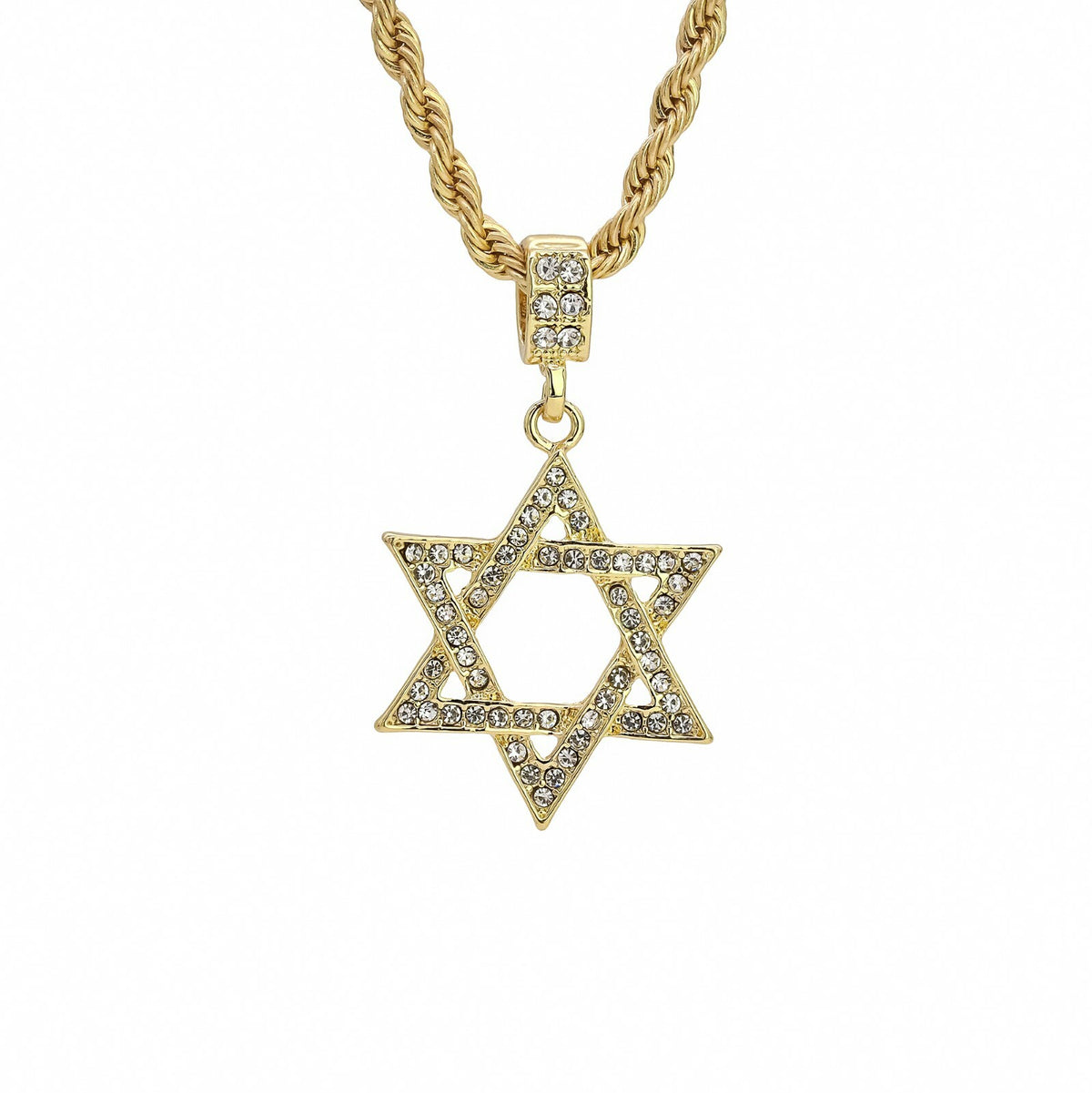 Star of David Pendant CZ 24 Rope Chain 18k Gold