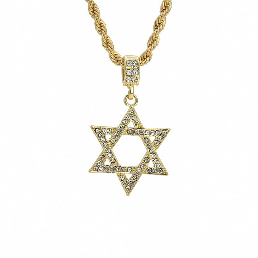 Star of David Pendant CZ 24 Rope Chain 18k Gold