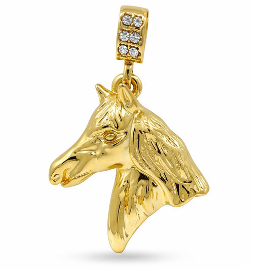 14k Gold Horse Head Pendant Necklace, 5mm 24” Figaro Chain