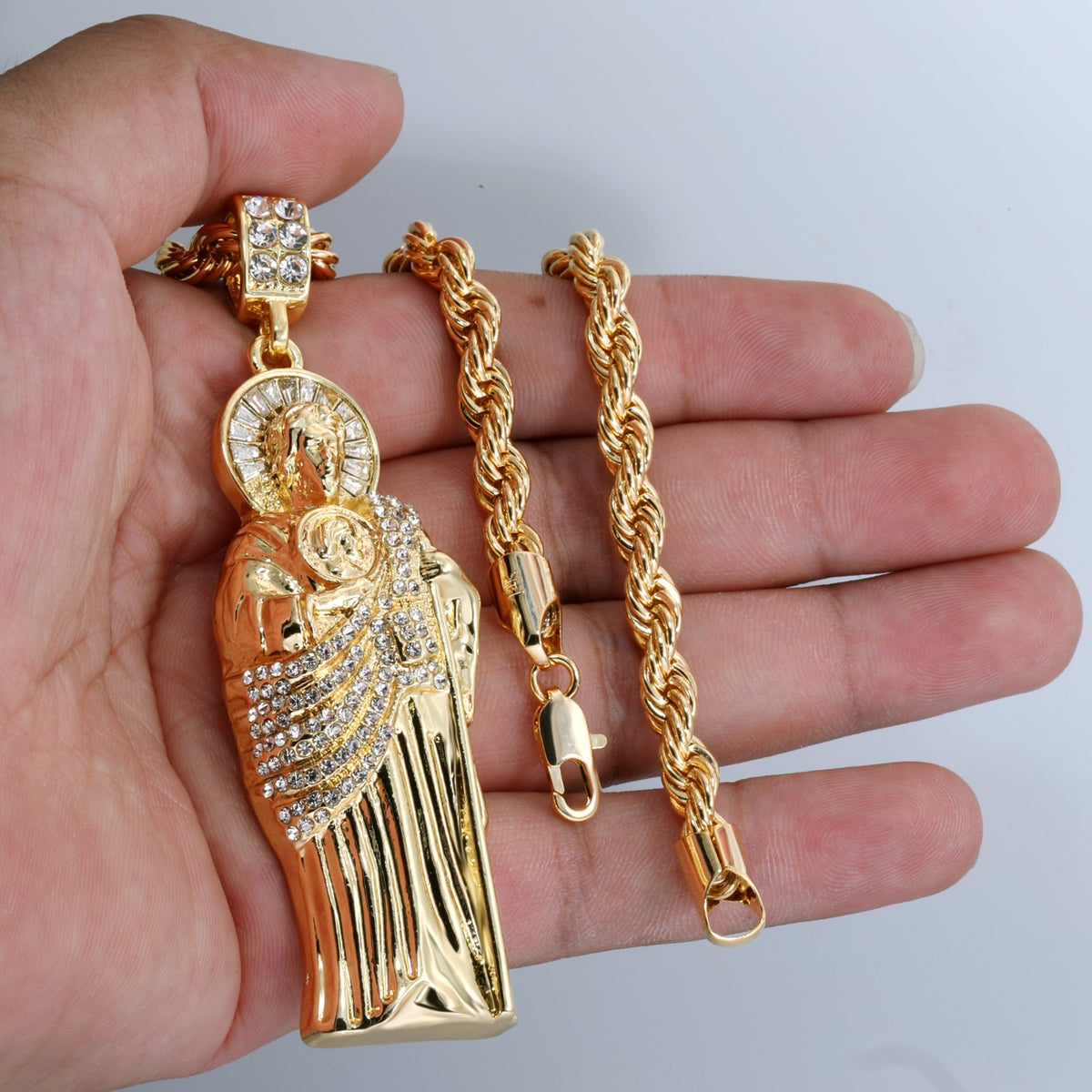14k Rope Chain Necklace 6mm - 20" 24" & 30" Inch San Judas Pendant Gold