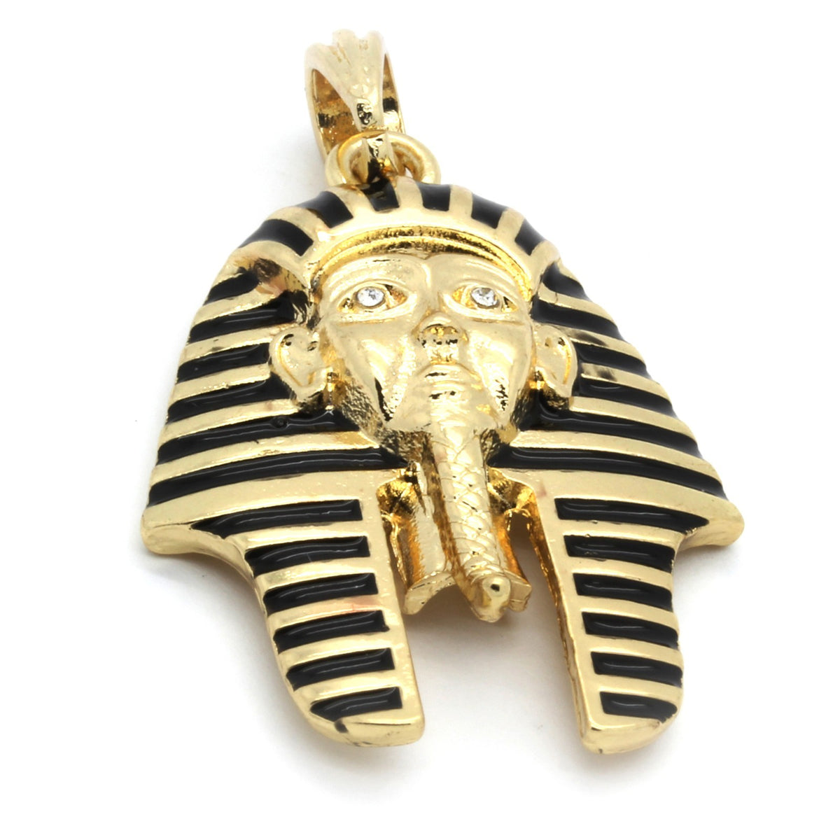 Men's 14k Gold Black Stripe Micro Pharaoh Pendant 30" Cuban Chain