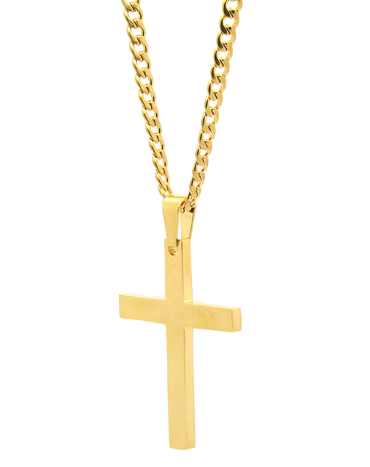Men's Steel Gold Cross Plain Pendant 24" Cuban Necklace Chain