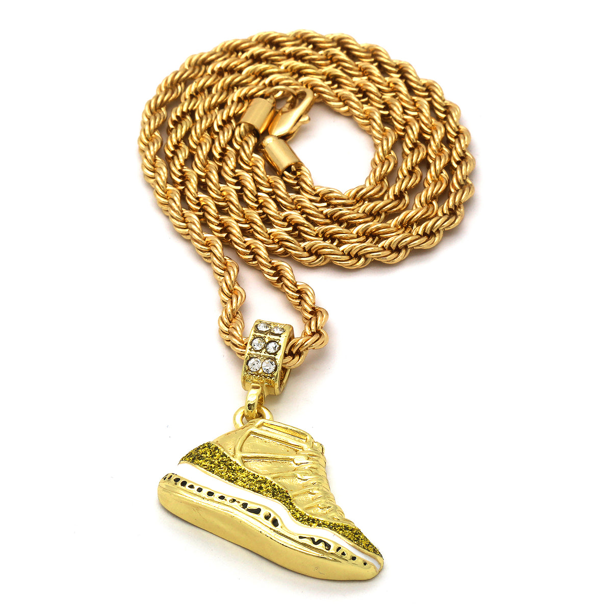 Men's 14k Gold "championship" Pendant CZ 24" Rope Chain