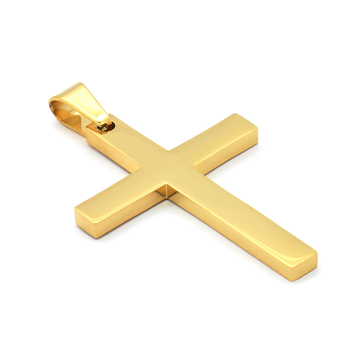 Men's Steel Gold Cross Plain Pendant 24" Cuban Necklace Chain