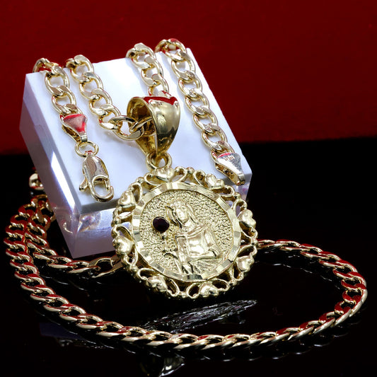 Saint Barbara Medallion 14k Gold Charm Pendant 20" Cuban Choker Chain 212