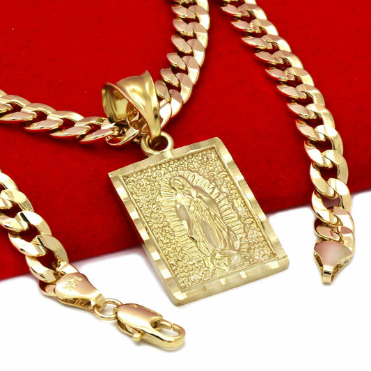 Men's 18k Gold Guadalupe Pendant 6mm 30" Cuban Chain