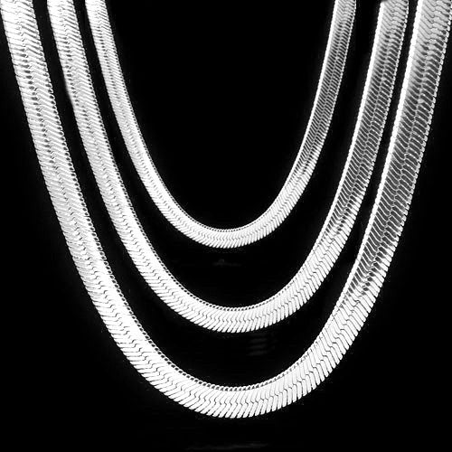 Men & Lady Silver 4mm - 14mm Flat 20" 24" 30" Herringbone Necklace Chain